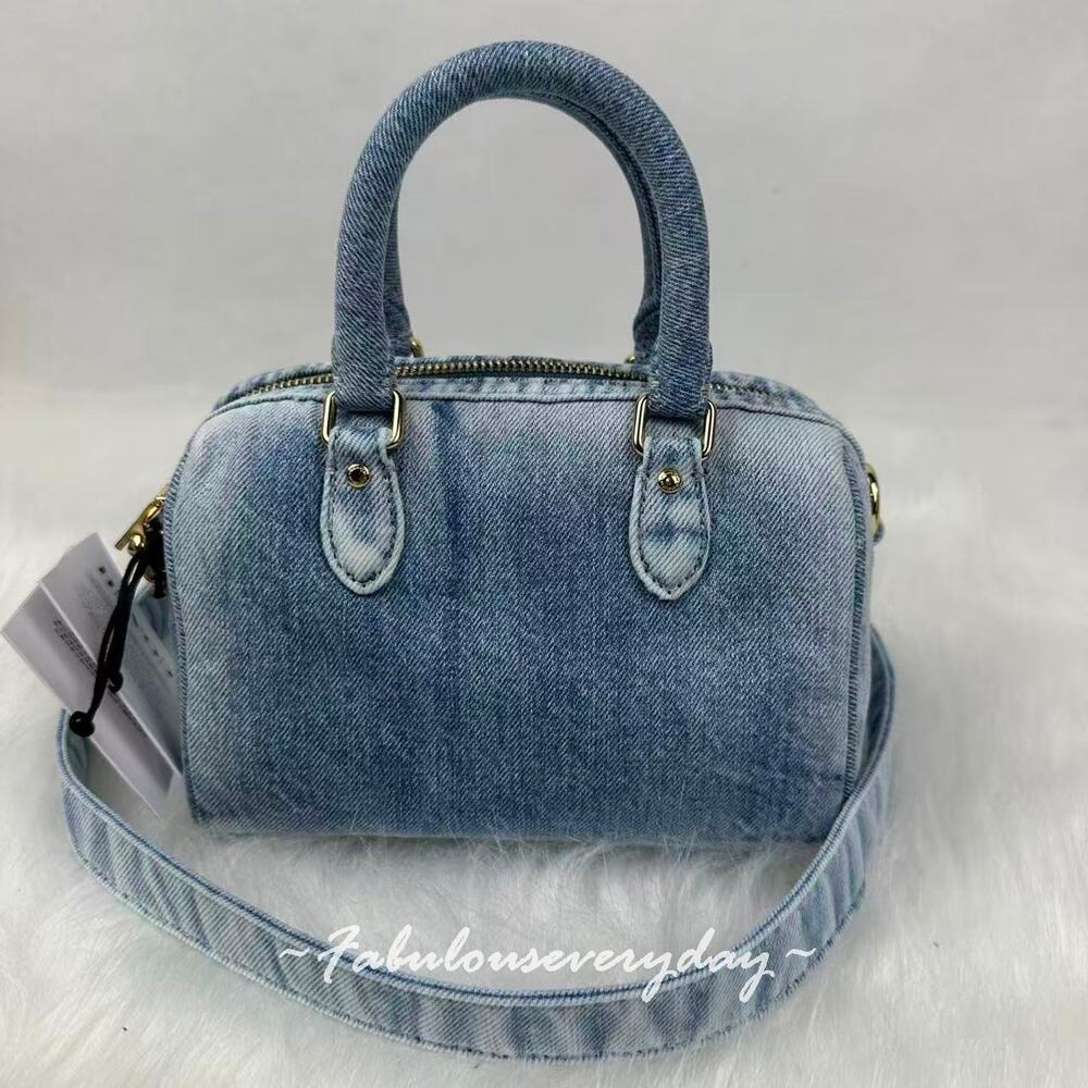Coach Mini Rowan Crossbody Bag In Loved Denim With Charms Light Indigo CDY30 NWT - Picture 3 of 8